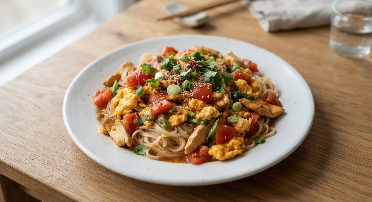 Tomato Egg Rice Noodles with Chicken