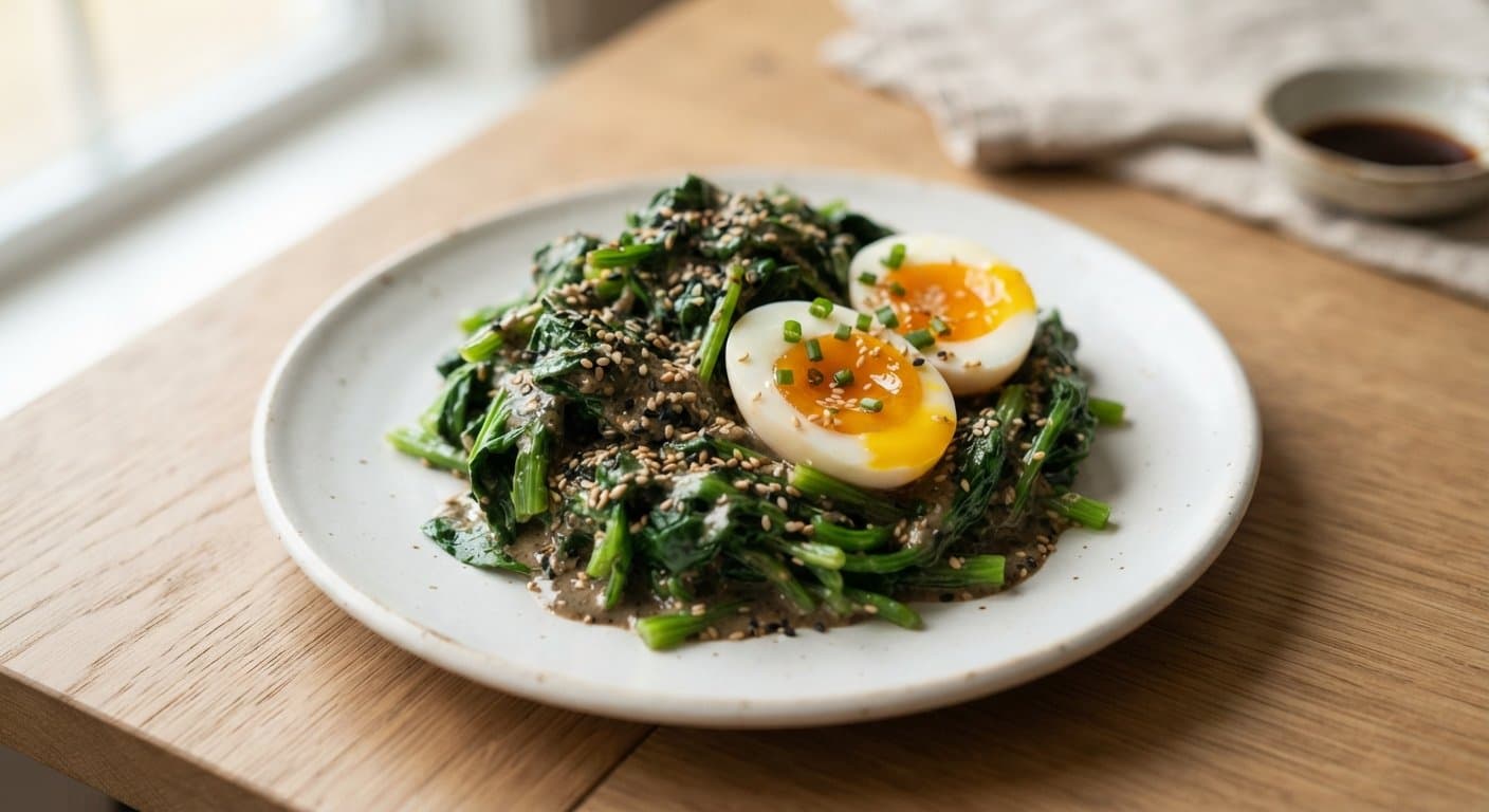 Goma-ae Spinach with Jammy Eggs